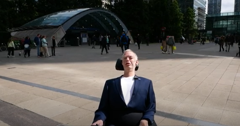 Disabled rights campaigner Alan Benson outside Canary Wharf station